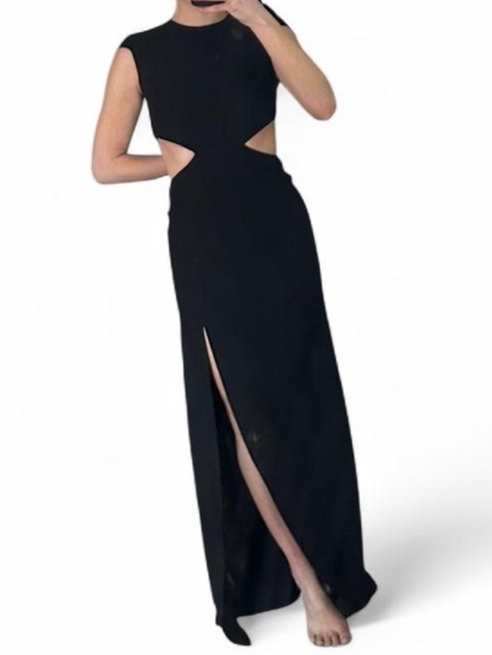 Sleeveless Black Cutout Maxi Dress with Front Slit